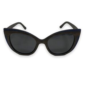 Transparent Cat Eye Sunglasses MELINA in Brown/Blue Wood Tones with Case